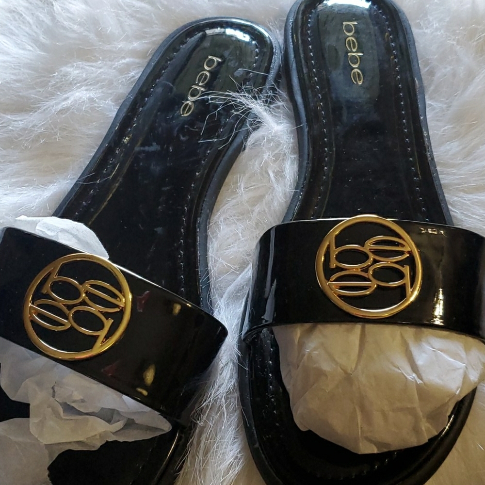 Bebe black patent  leather  slides